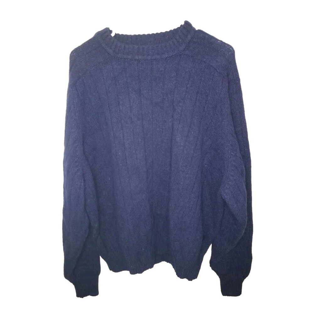 Garrett Scott Men's Blue Shetland Wool Ribbed Crew Neck Sweater Size XXL
